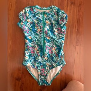 TEA COLLECTION short sleeve zip rash guard one piece